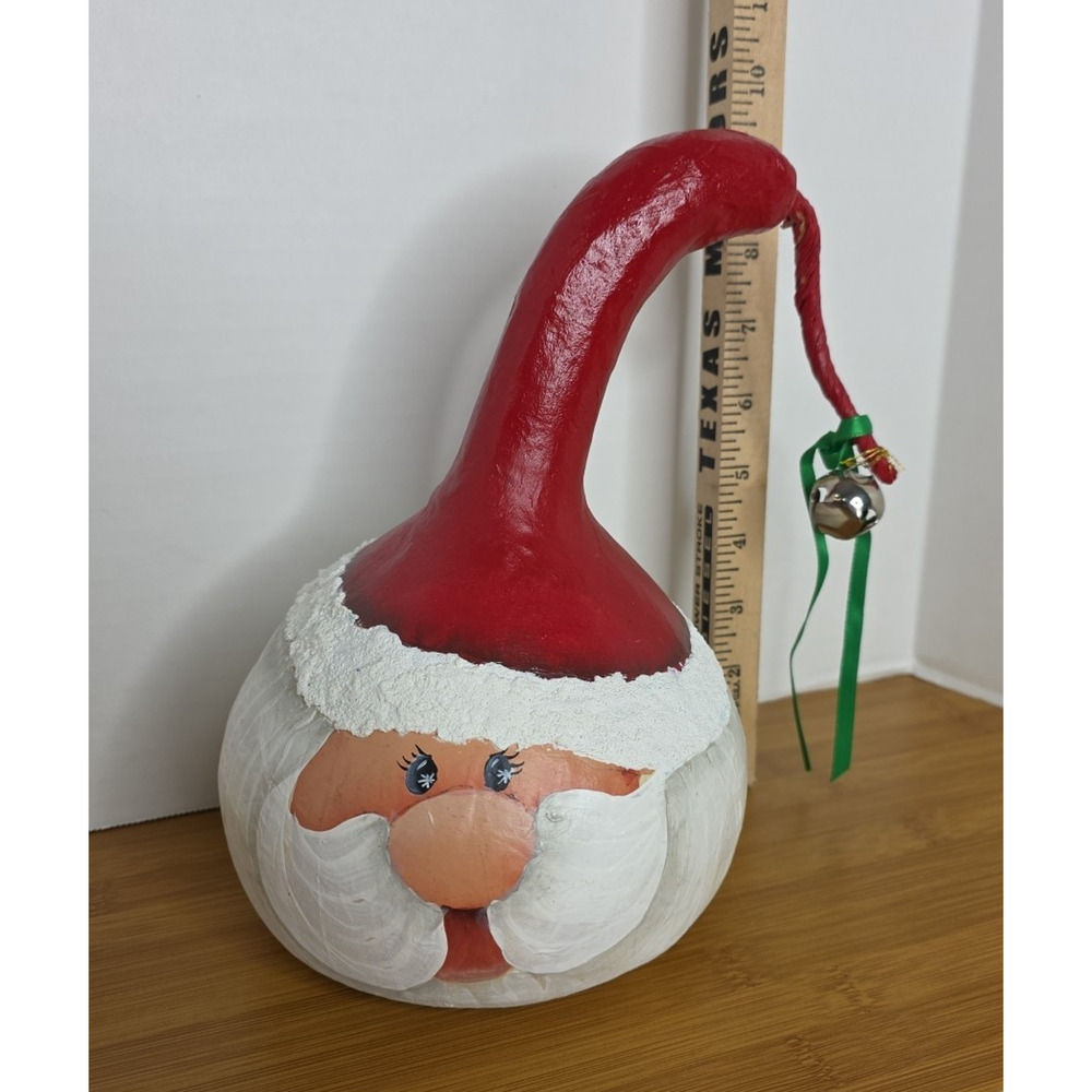 Gourd Shape Santa Claus Hand Painted Folk Art Christmas Paper Mache 10" Holiday